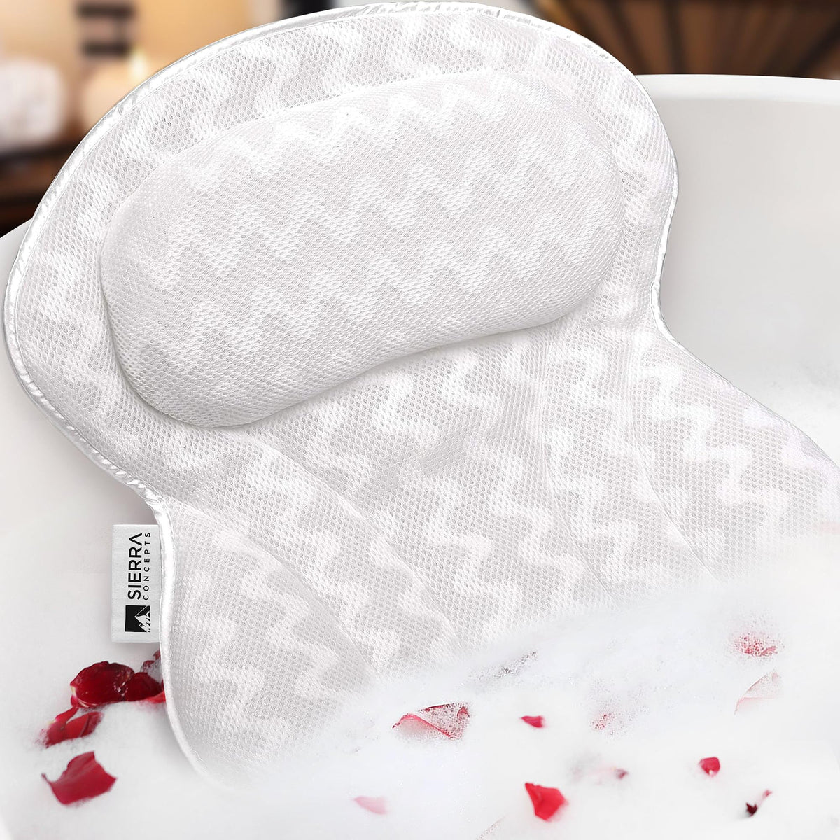 Sierra Concepts Paradise Bath Pillow front view shows ergonomic support for neck and shoulders