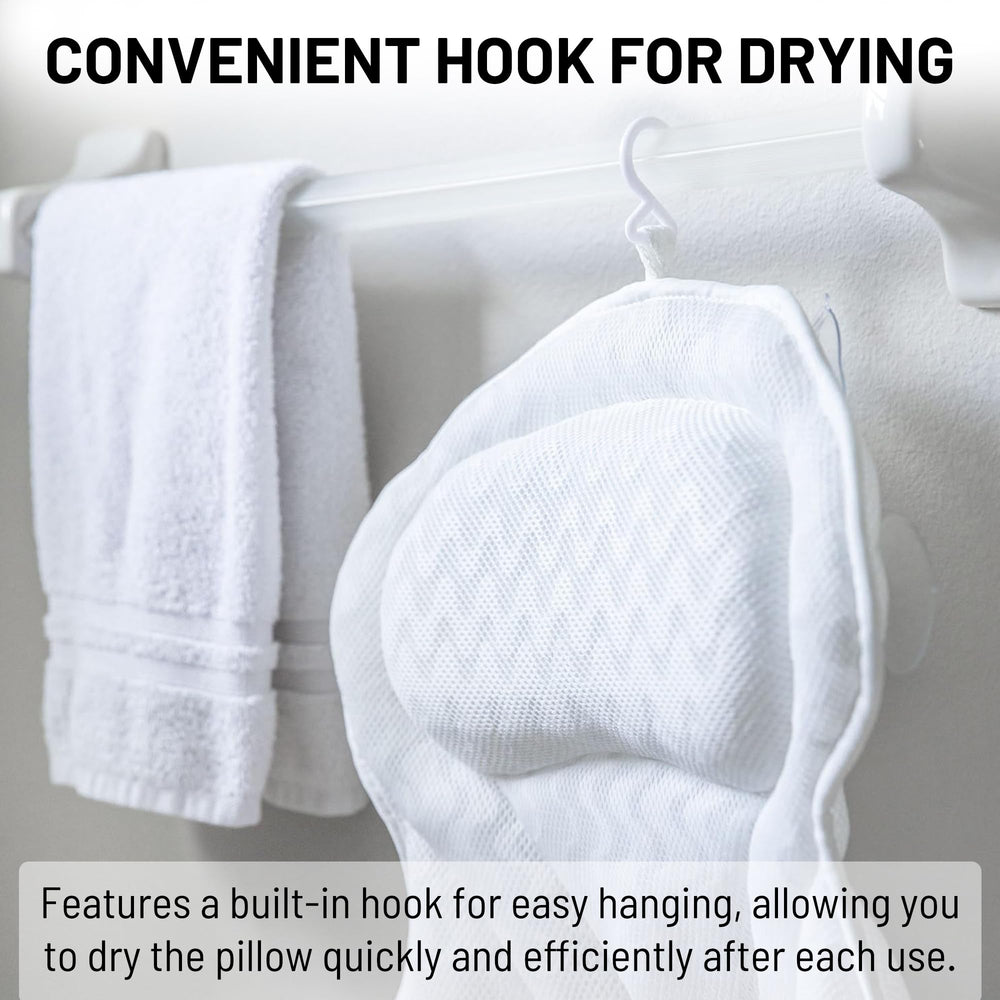 Sierra Concepts Paradise Bath Pillow maintenance image shows easy rinse and machine wash
