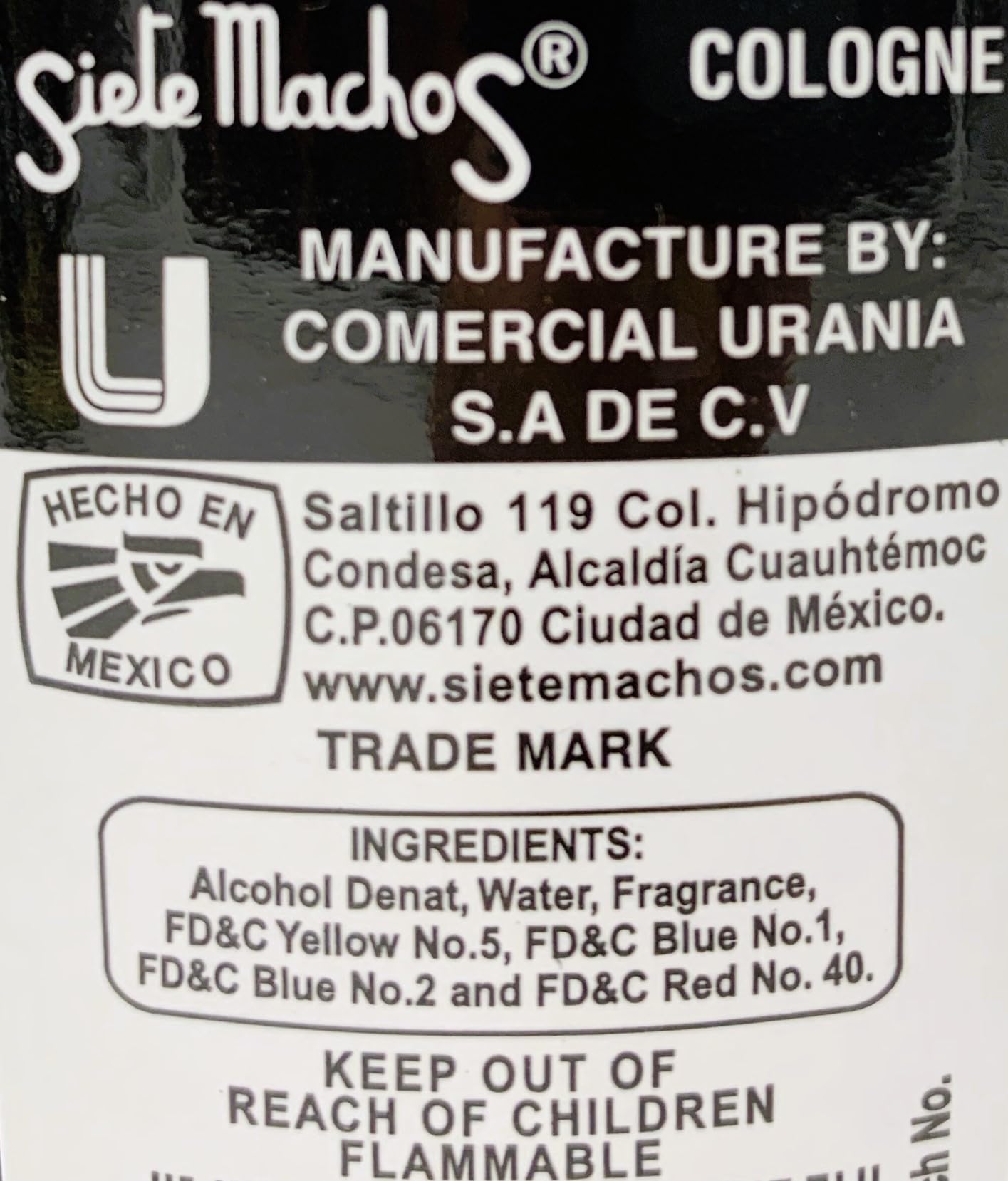 Siete Machos URANIA original cologne label close-up, gift-ready premium packaging