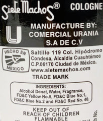 Siete Machos URANIA original cologne label close-up, gift-ready premium packaging