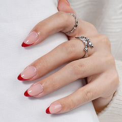 Sifvoo French Tip almond red nails with glossy finish for a polished look.