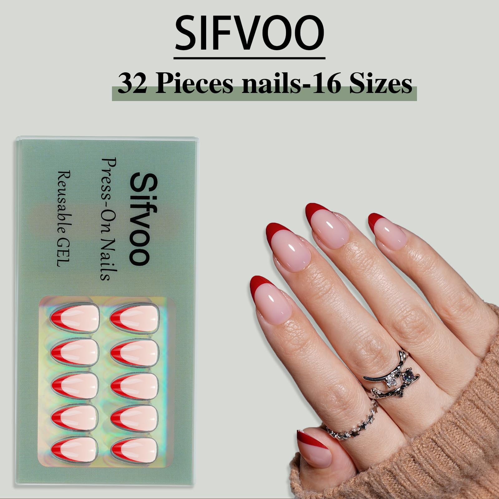 Sifvoo soft-gel almond nails offering flexible wear and shine.