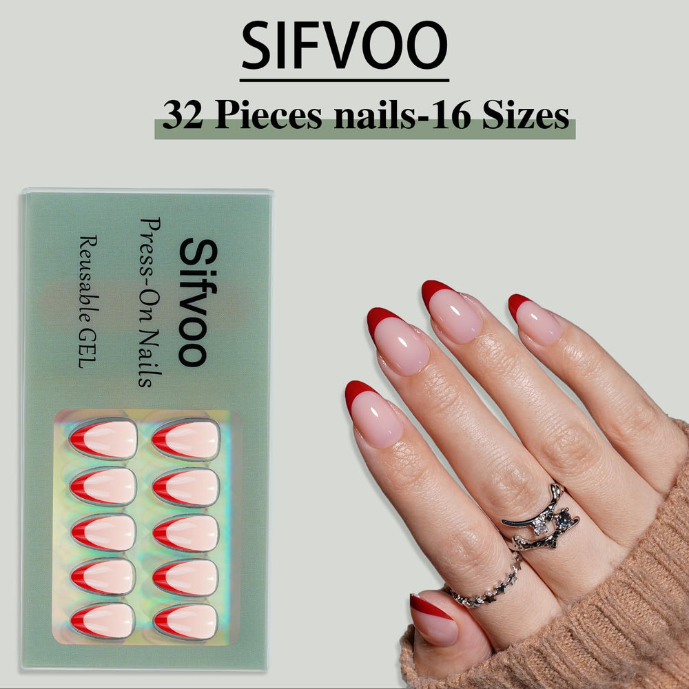 Sifvoo soft-gel almond nails offering flexible wear and shine.