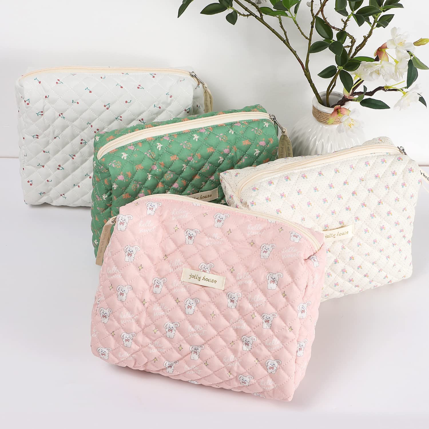 Sightor cotton makeup bag beige size spec communicates measurements 10.63 by 3.54 by 9.06 inches