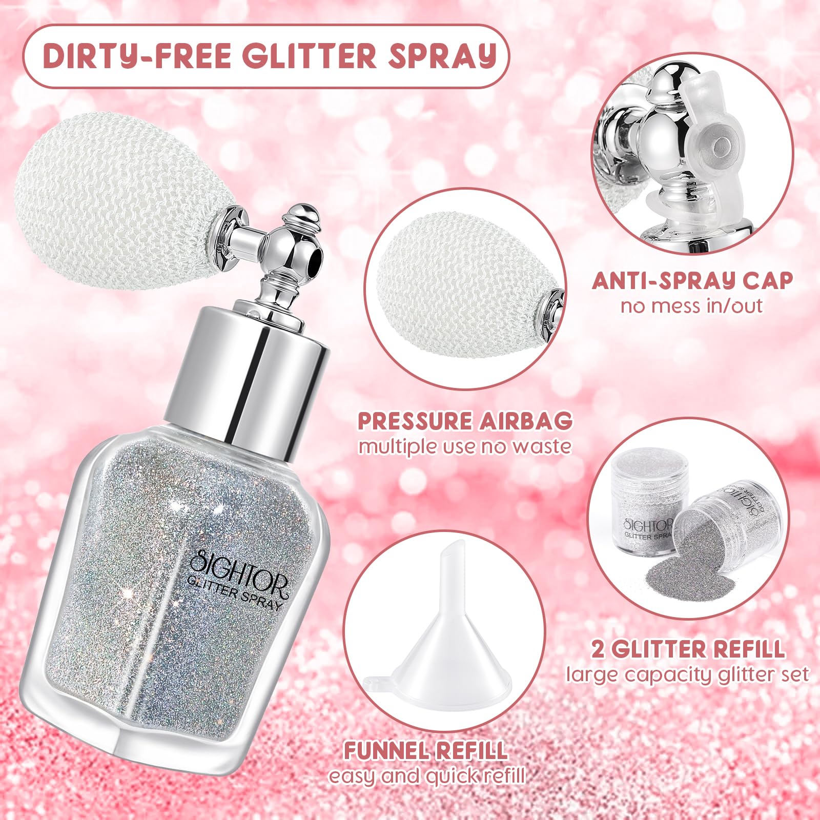 Sightor glitter powder texture close-up shows ultra-fine shimmer for seamless blending