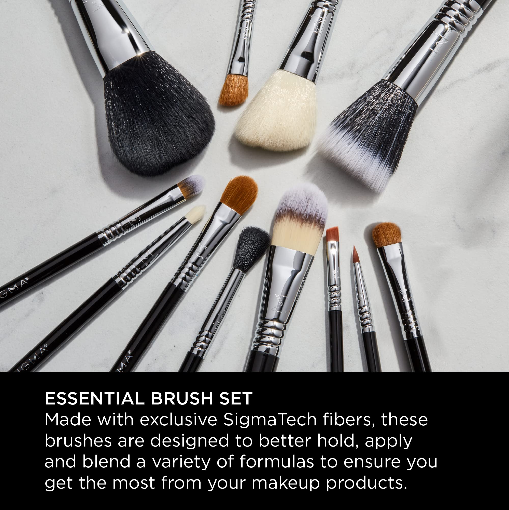 Sigma Beauty Essential eyes brushes close-up demonstrating precise blending for professional looks.