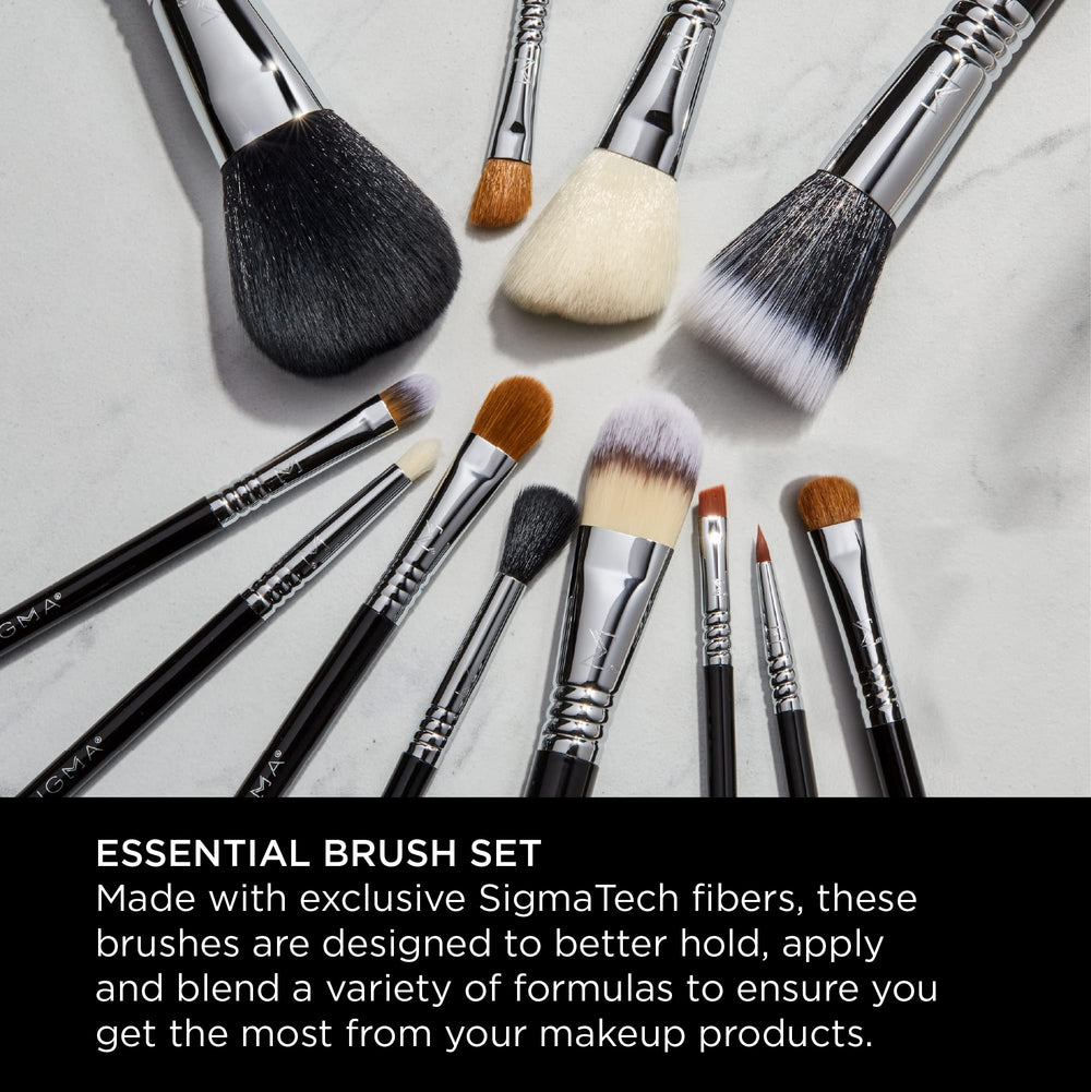 Sigma Beauty Essential eyes brushes close-up demonstrating precise blending for professional looks.