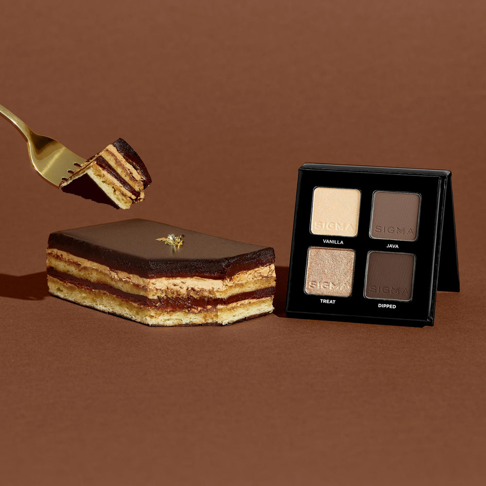 Sigma Beauty quad palette packaging highlights compact travel-friendly design for on-the-go makeup.