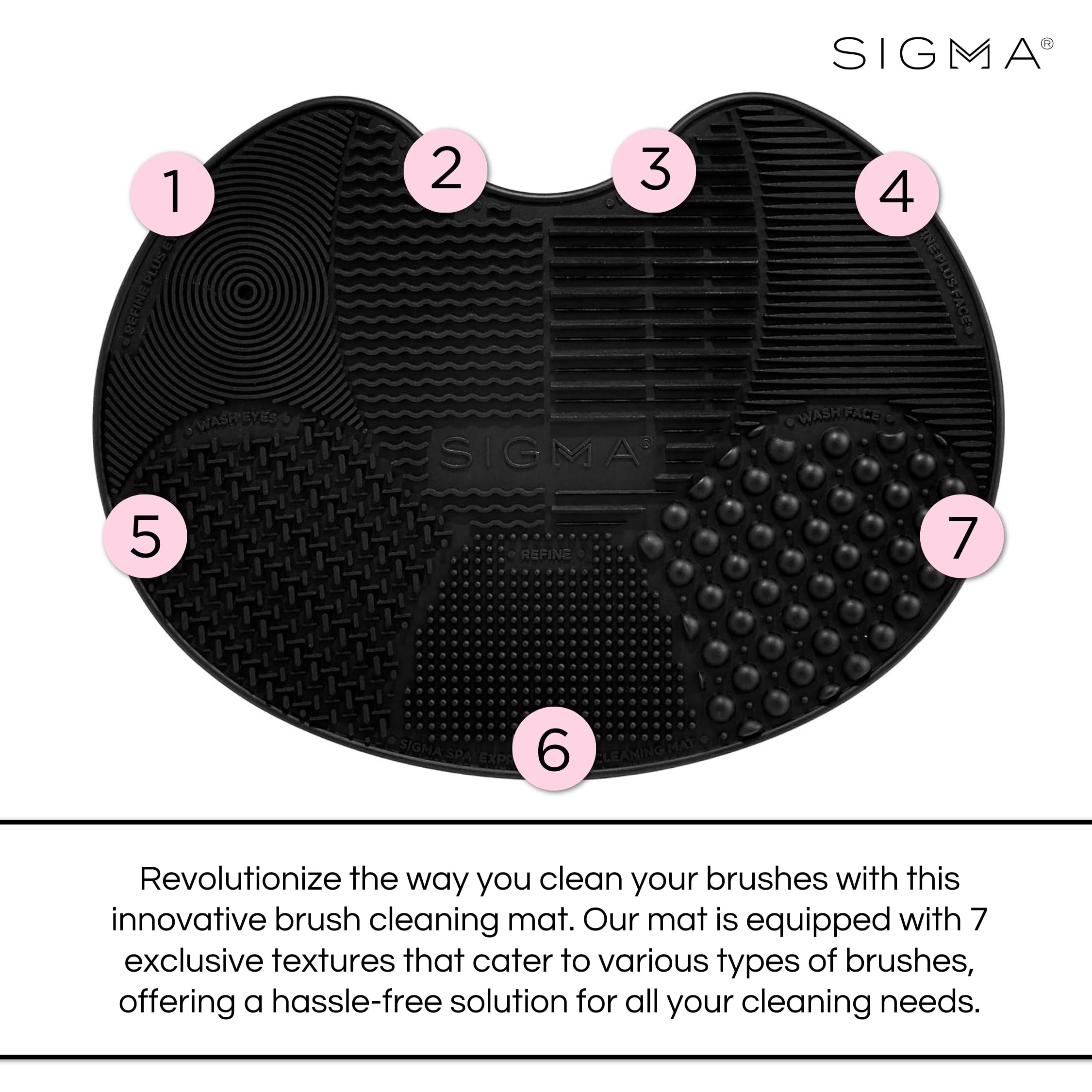 Close-up of seven textures on the Sigma Spa Express mat for brushes
