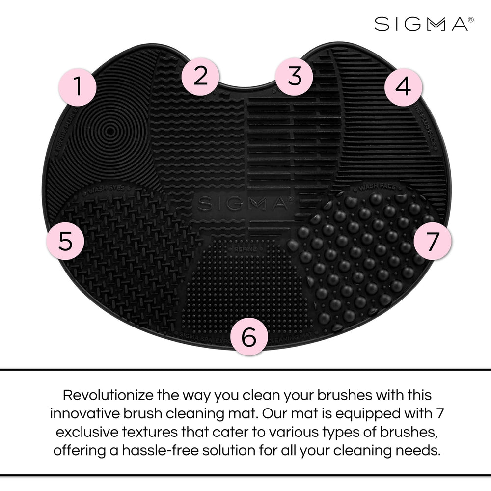 Close-up of seven textures on the Sigma Spa Express mat for brushes