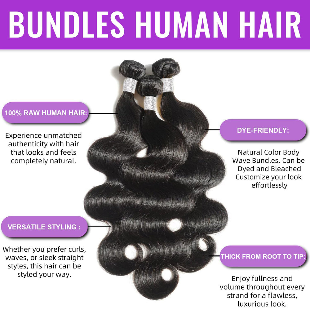 Silaiya 12A body wave bundles 20inch natural black for fuller volume.
