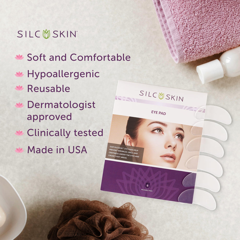 SilcSkin Eye Pads with cleanser pairing promotes clean, comfortable use.