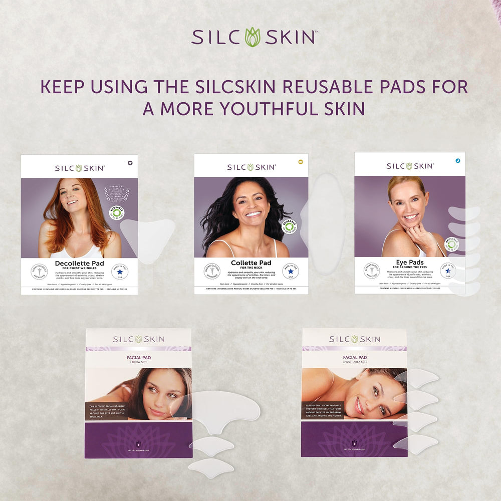 SilcSkin Eye Pads on eye area demonstrate gentle, thin silicone for comfortable wear.