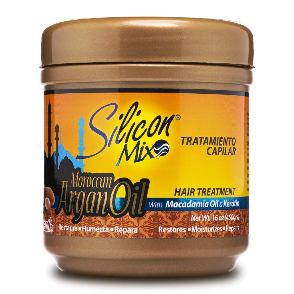 Silicon Mix Argan Oil Treatment bottle delivers deep conditioning for shine and manageability on all hair types.