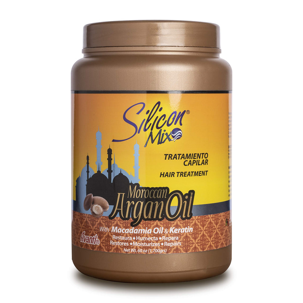 Silicon Mix Moroccan Argan Oil bottle image highlighting hydration and scalp health.