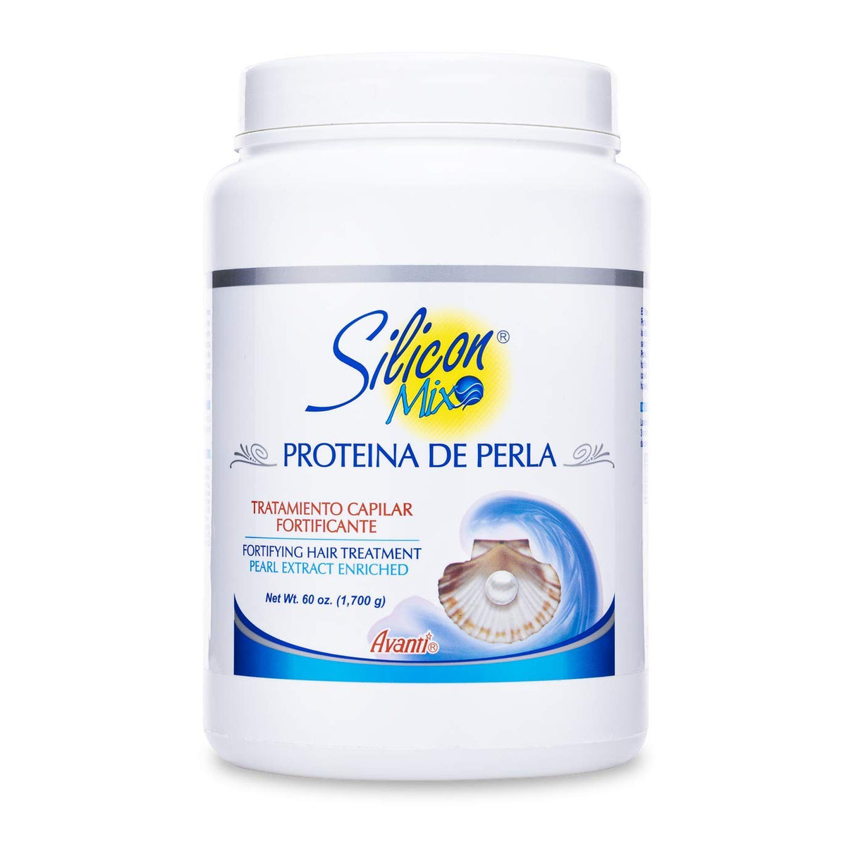 Silicon Mix Proteina de Perla Treatment bottle demonstrates frizz protection and shine boost.