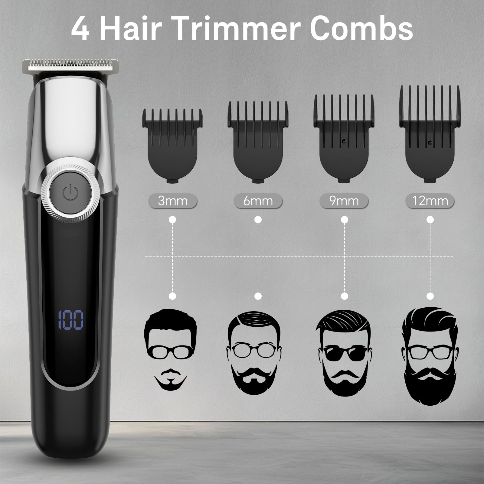 SilkGlow limit combs offer 3mm/6mm/9mm/12mm options for customized lengths on beard, body, and grooming.