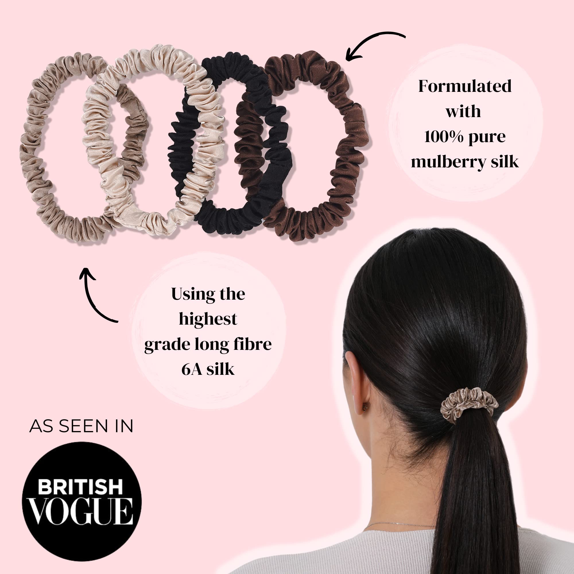 Silkie midnight bun-updo close-up highlights luxe silk texture preventing friction.
