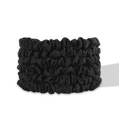 Silkie midnight scrunchies pony-tail demonstrate snag-free hold for everyday hairstyles.