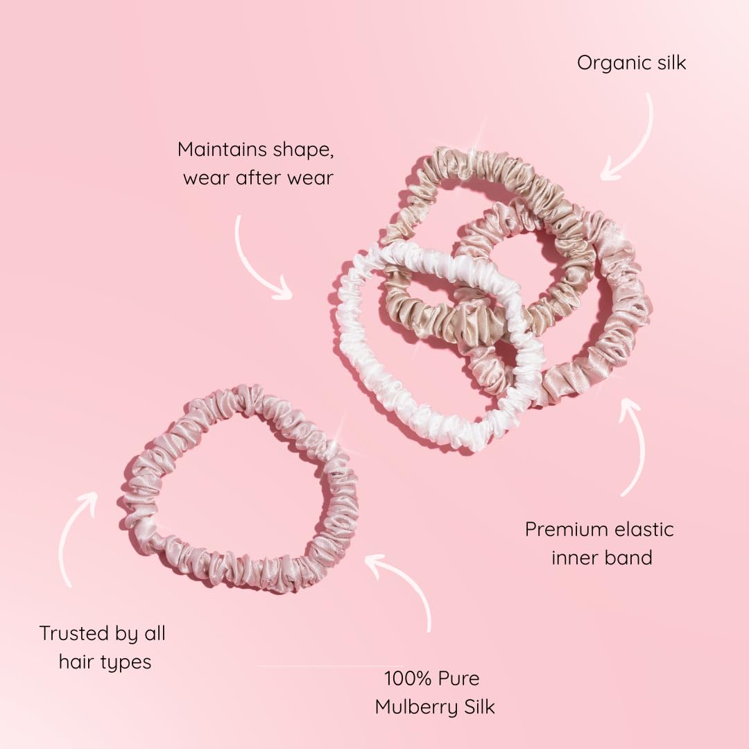 Silkie x4 set skinny scrunchies pink nude tones for everyday styling