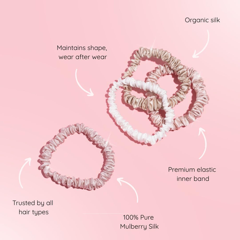 Silkie x4 set skinny scrunchies pink nude tones for everyday styling