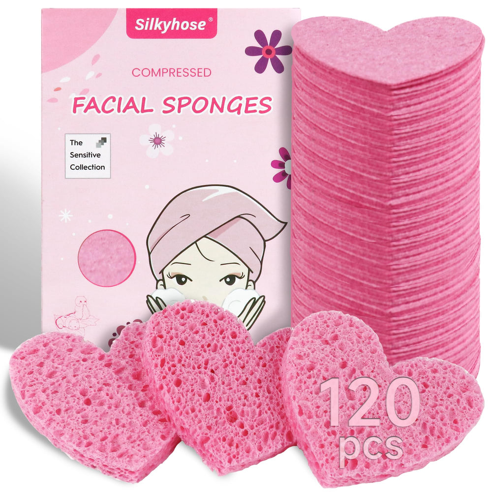Silkyhose heart-shaped sponge pack viewed from top for gentle facial cleansing