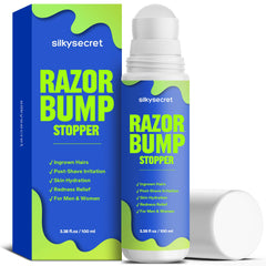 SilkySecret Razor Bump Stopper bottle for post-shave relief and smoothing sensitivity.