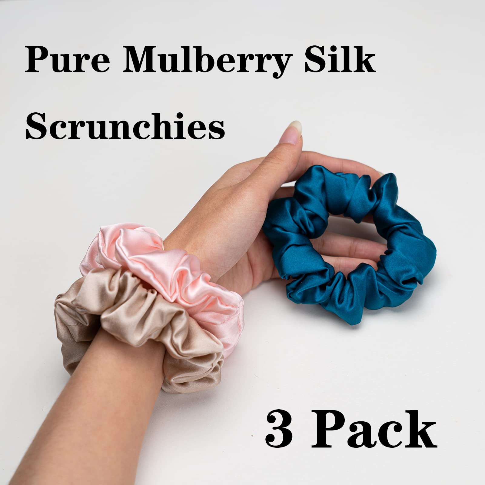 Silmer silk scrunchies peacock blue close-up with sheen reduces friction during styling