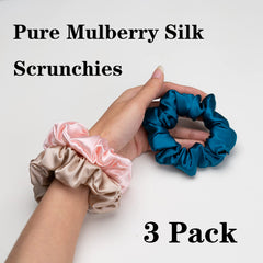 Silmer silk scrunchies peacock blue close-up with sheen reduces friction during styling