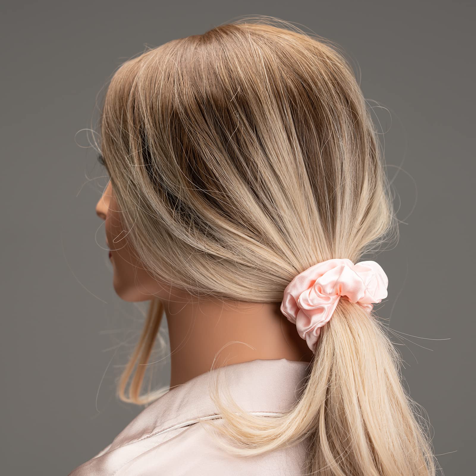 Silmer Silk Scrunchies Ponytail secured with soft elastic for reliable hold.