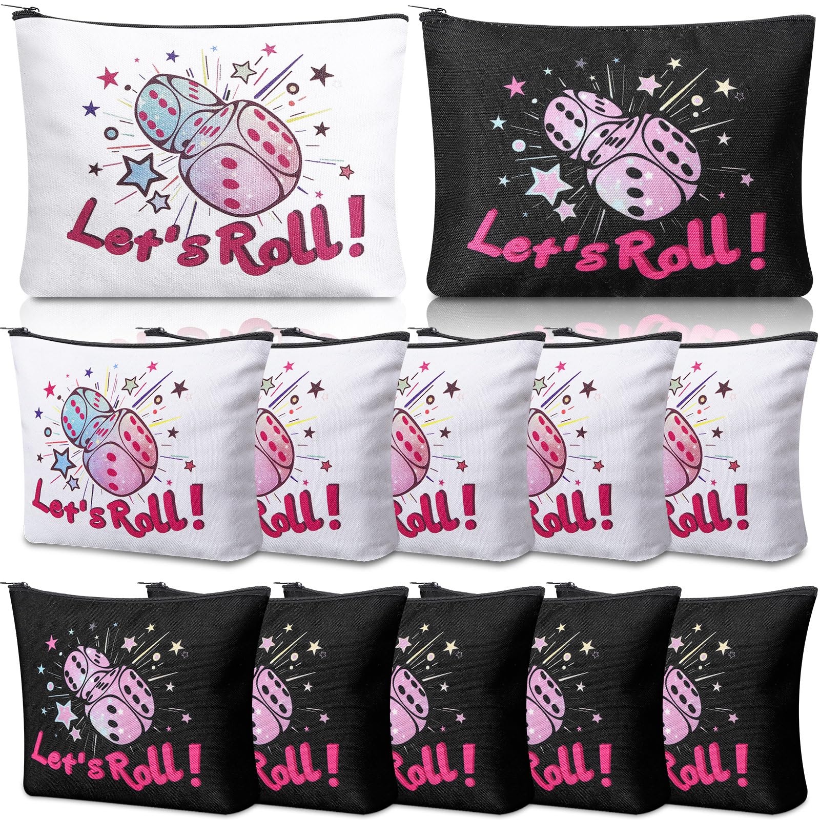 SilTriangle 12-pcs bunco makeup bags set with Lets Roll design for party favors.