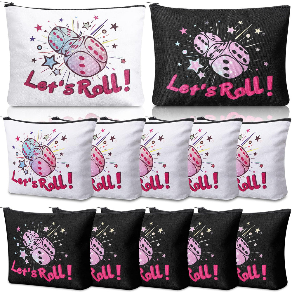 SilTriangle 12-pcs bunco makeup bags set with Lets Roll design for party favors.