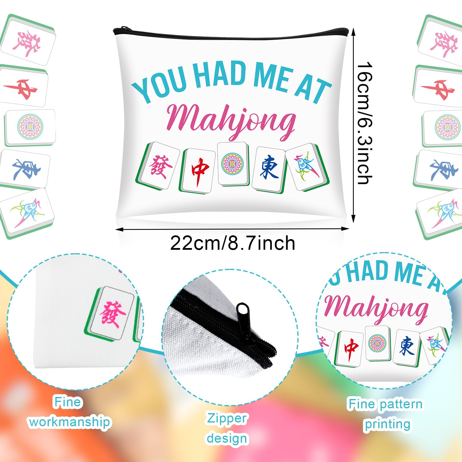 SilTriangle mahjong bag closeup reveals durable canvas and crisp print details