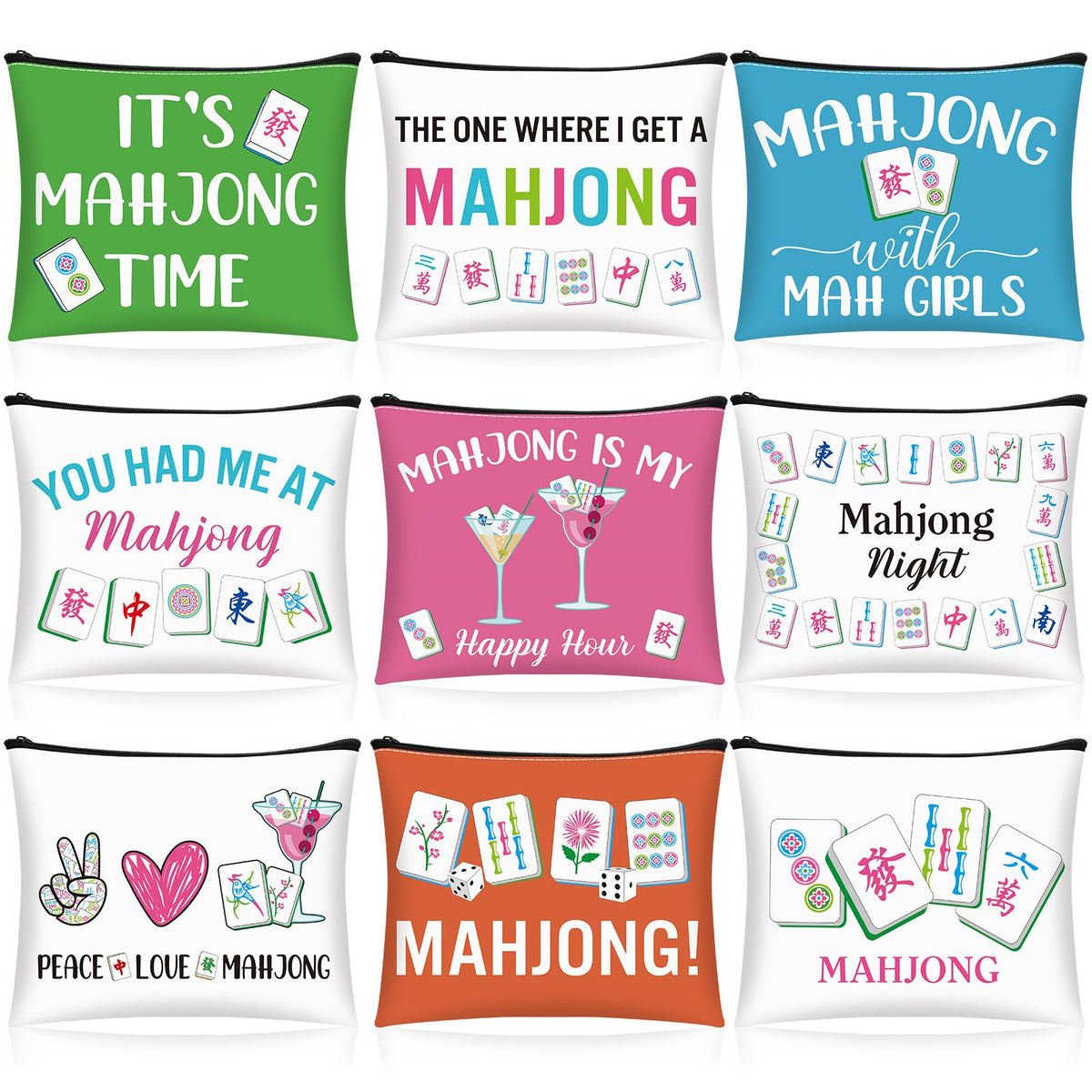 SilTriangle mahjong cosmetic bags 9pcs set ready for organized travel makeup storage