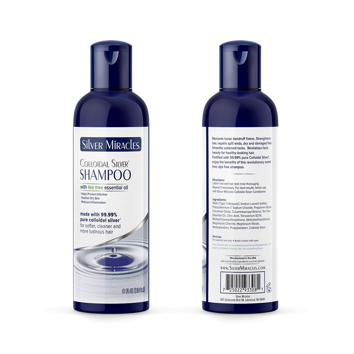 Silver Miracles shampoo bottle pouring for soothing scalp cleanse