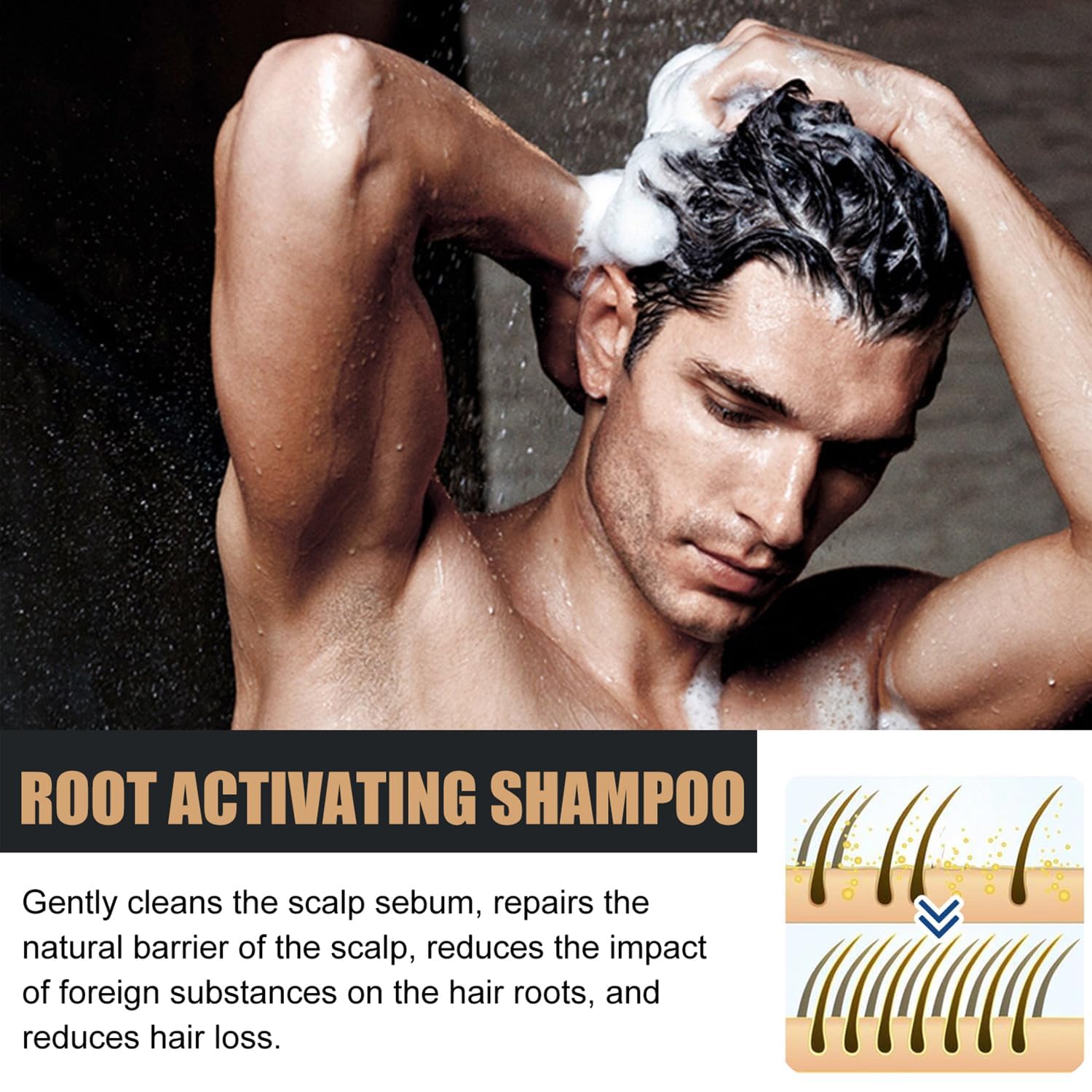 Simnoble root activator shampoo massage action—gentle cleanse for scalp.