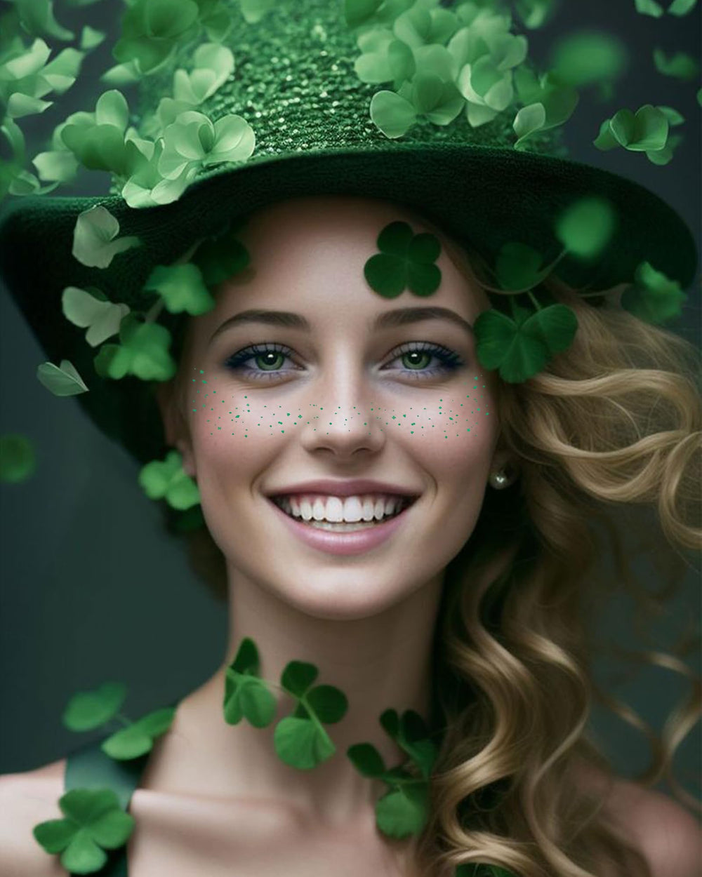 Simpilos Green Face Glitter four-leaf clover design adds lucky festive accents.