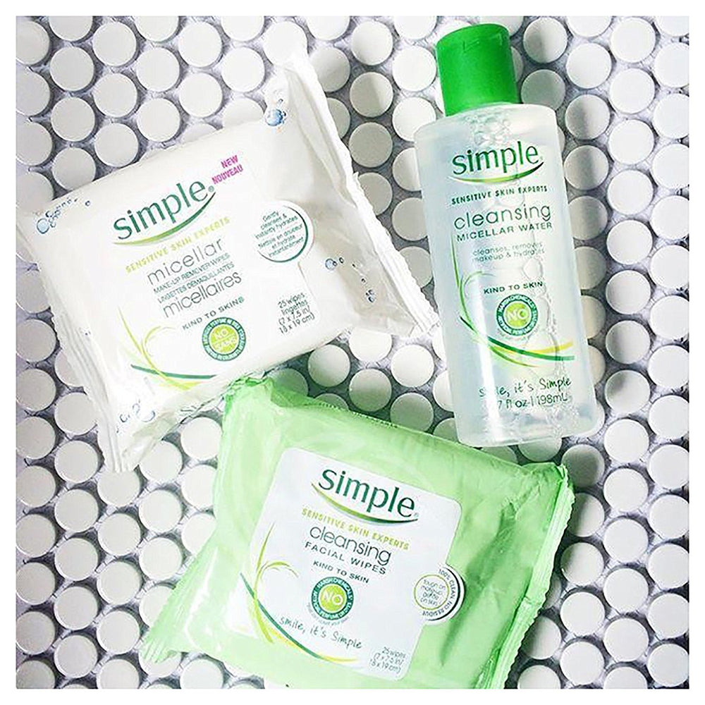 Simple Cleansing Facial Wipes Twin Pack back view showing packaging and contents