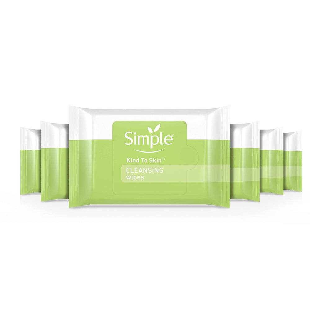 Simple Cleansing Wipes 6-pack front view for gentle makeup removal