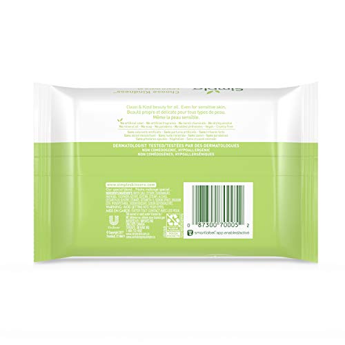 Simple Cleansing Wipes fragrance-free label close-up for sensitive skin use