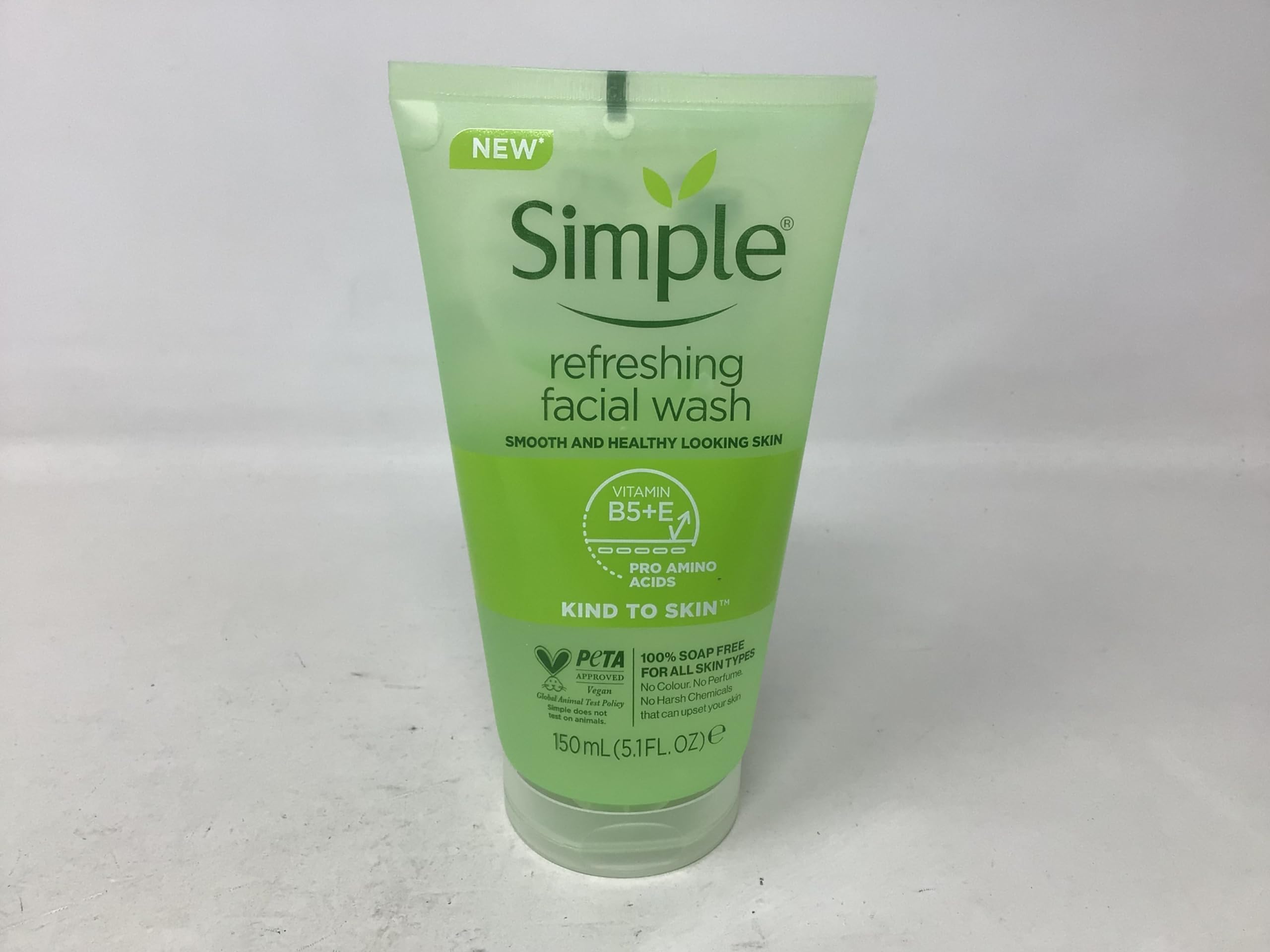 Simple facial gel wash application on hands highlights soap-free formula.