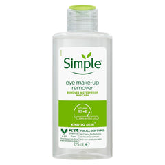 Simple Kind To Eyes 125ml bottle demonstrates gentle makeup removal for sensitive eyes.