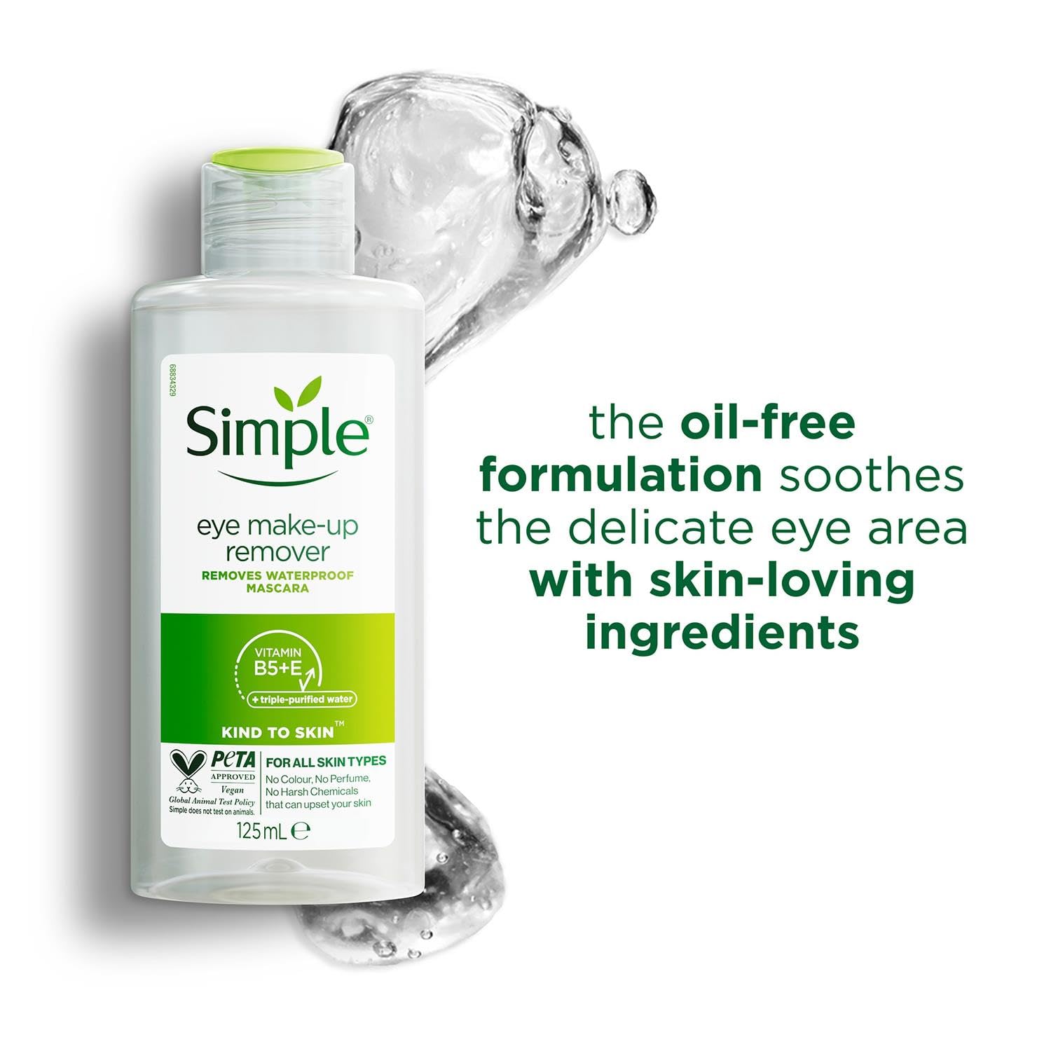Simple Kind To Eyes remover packaging highlights soft formula for daily use.