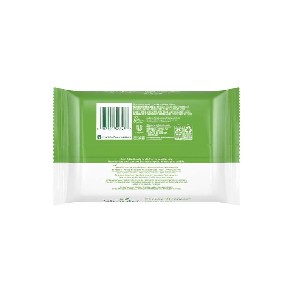 Simple Kind to Skin Cleansing Wipes micellar box with no dyes or perfumes.
