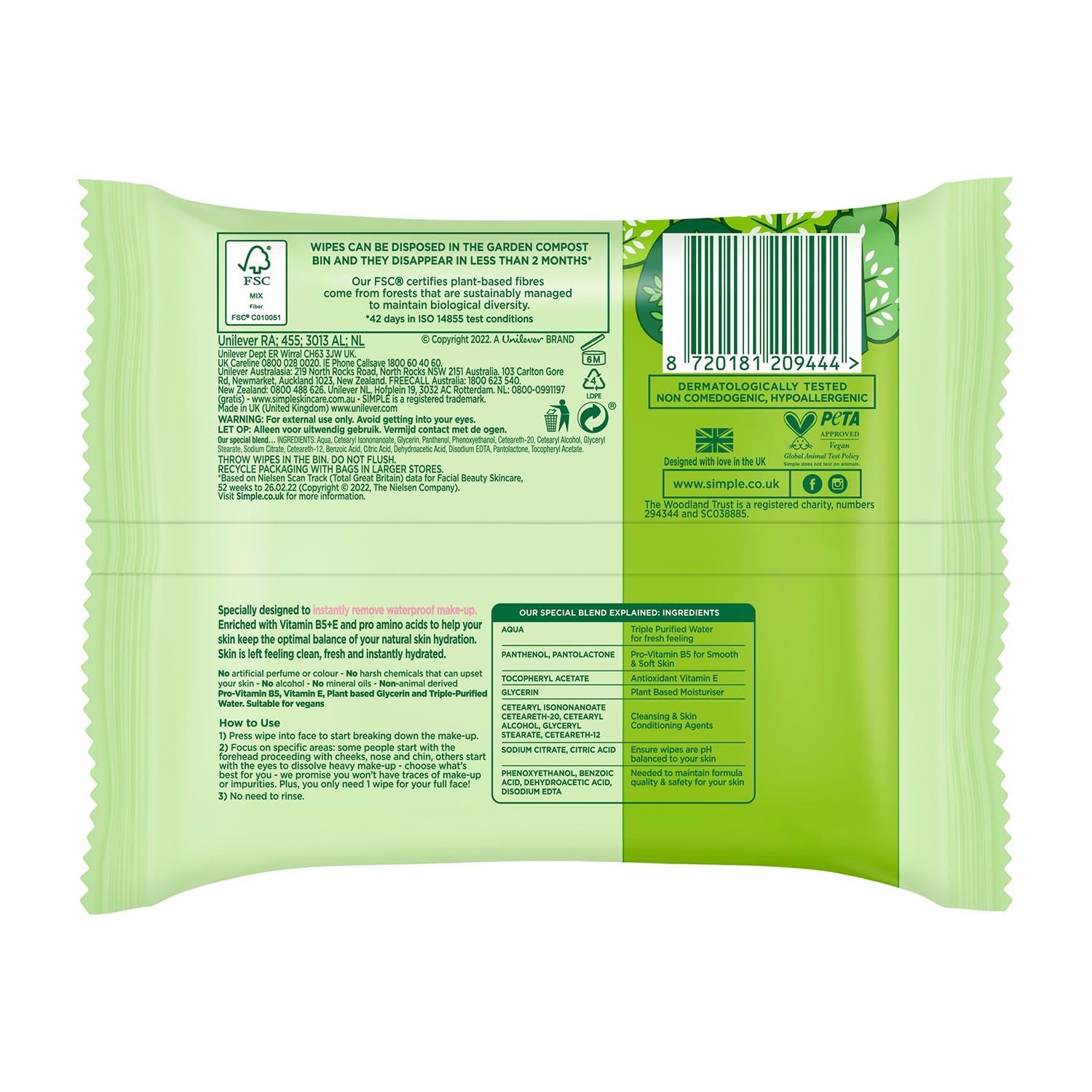 Simple Kind To Skin fragrance-free wipes closeup showing gentle texture