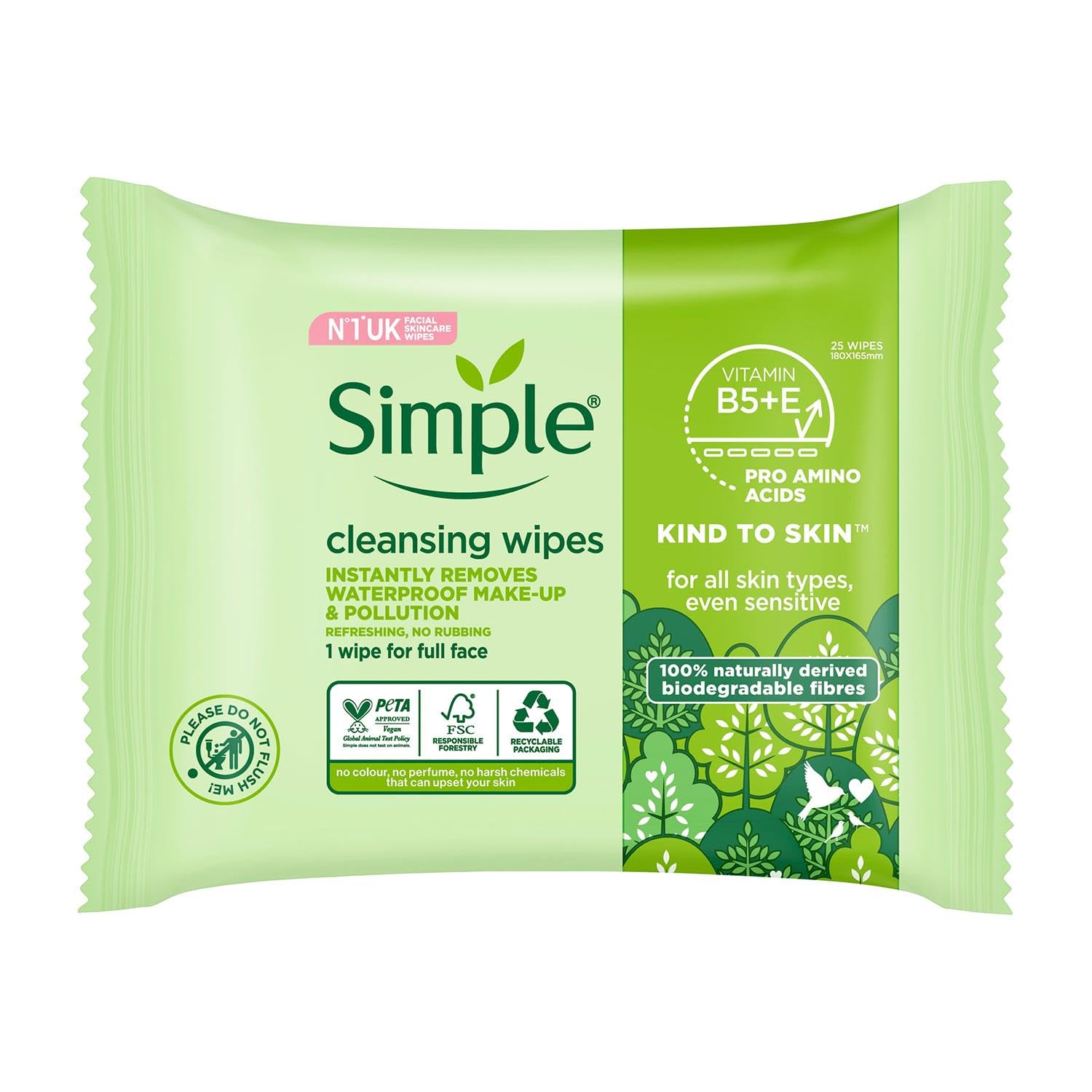 Simple Kind To Skin wipes dispense action in hand