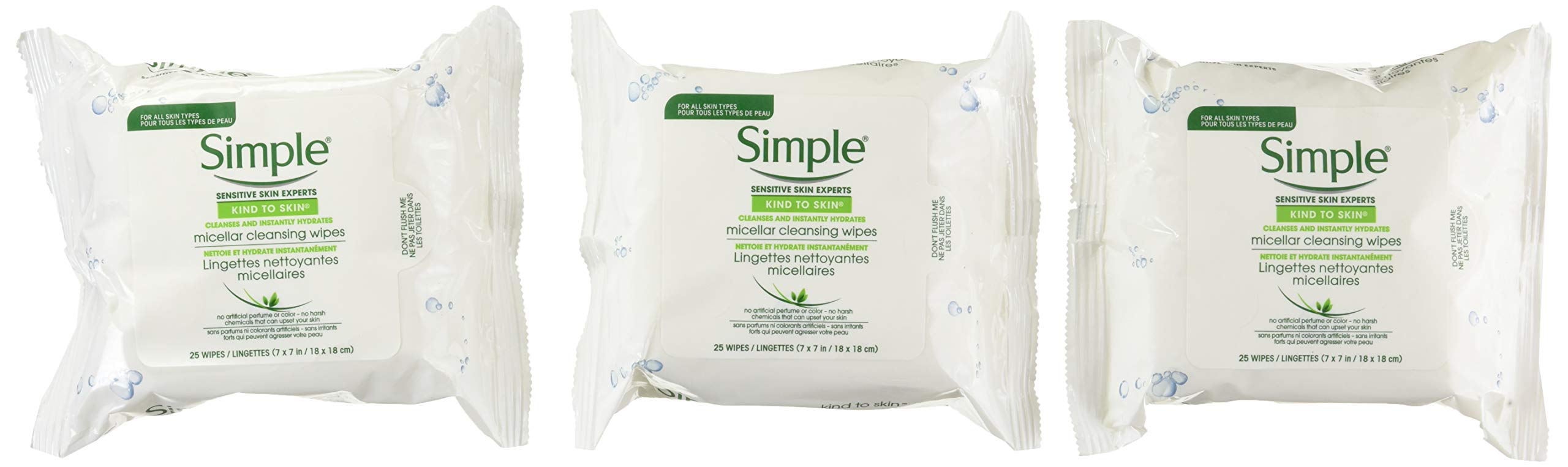 Simple Micellar Makeup Remover Wipes 3-pack front view for easy on-the-go cleansing