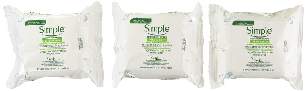 Simple Micellar Makeup Remover Wipes 3-pack front view for easy on-the-go cleansing