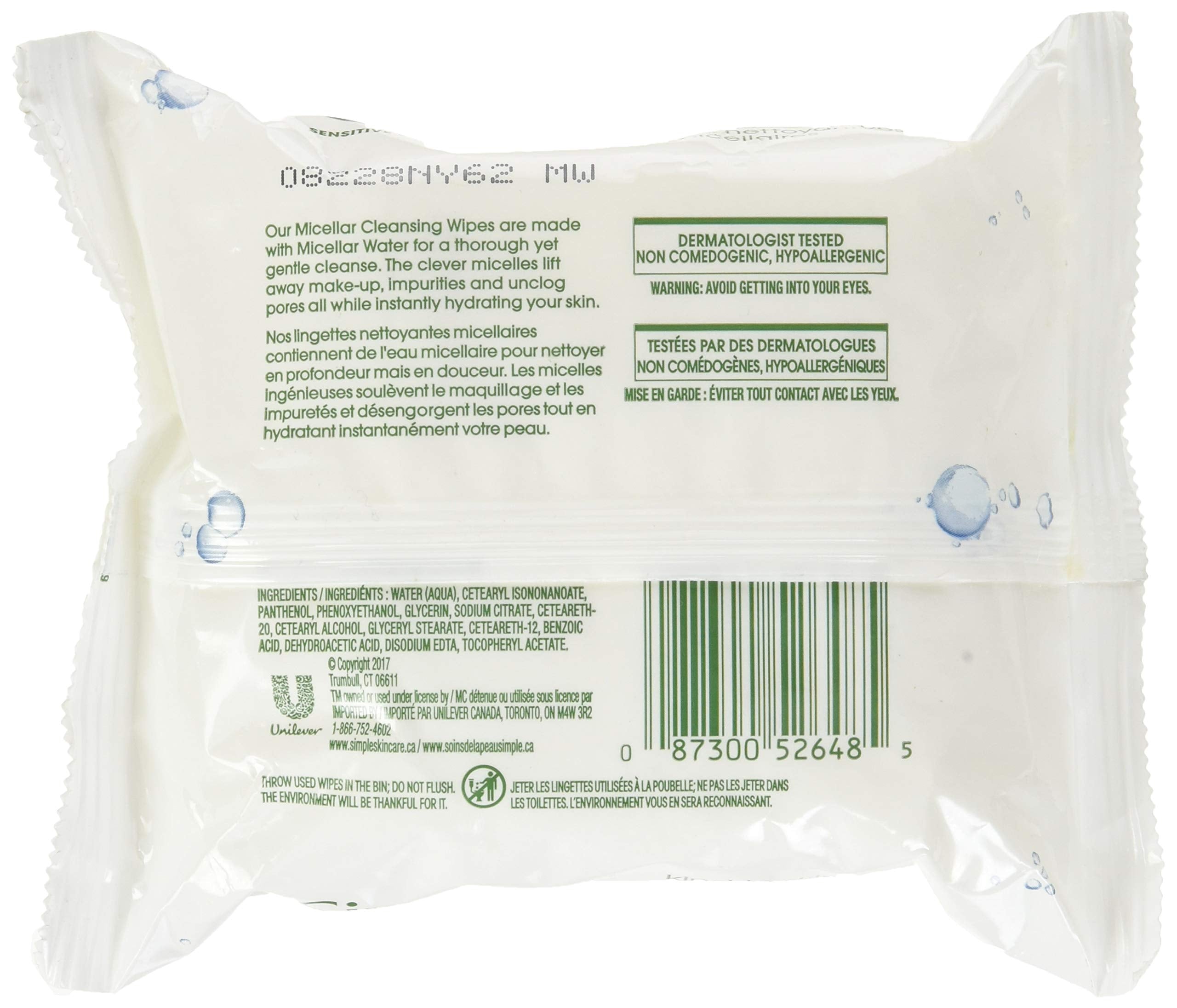 Simple Micellar Makeup Remover Wipes application close-up showing gentle makeup lifting