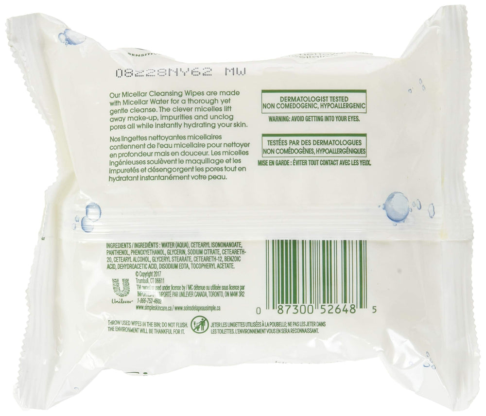 Simple Micellar Makeup Remover Wipes application close-up showing gentle makeup lifting